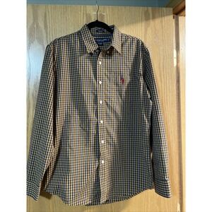 U.S. Polo Association Mens  Stretch Cotton Blend Blue Plaid Button Down Medium